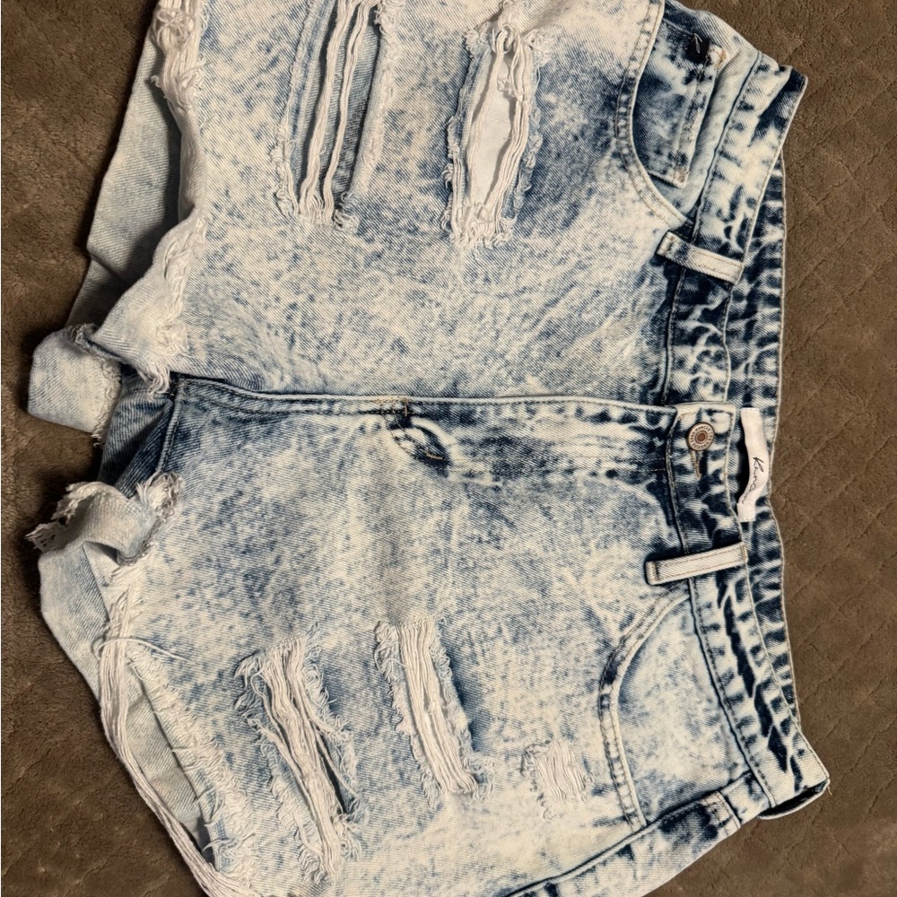 KanCan Blue Tie-Dye Denim Shorts